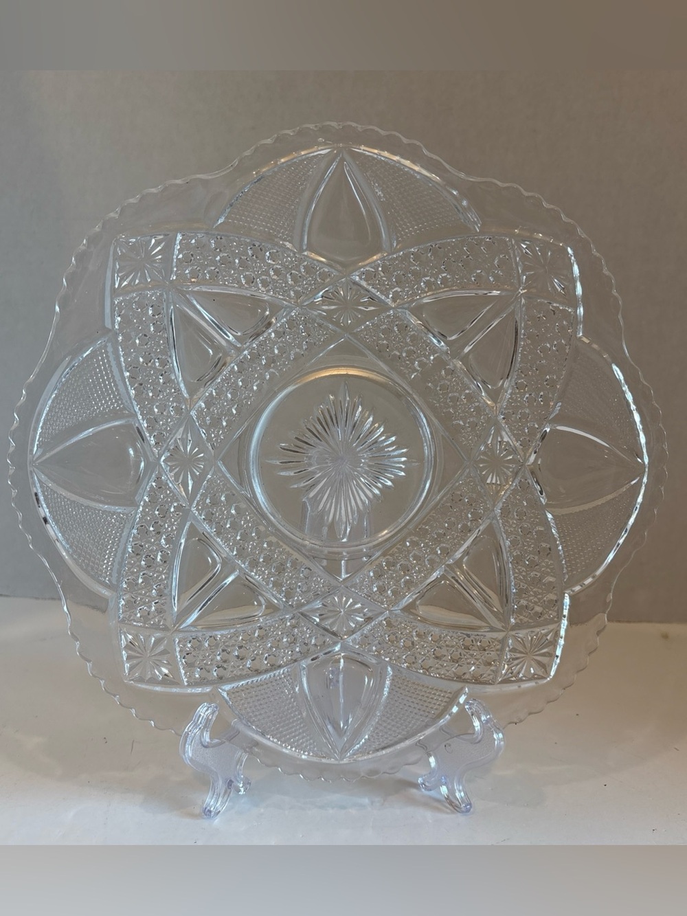 Vintage Depression Glass Celtic Knot Footed Plate